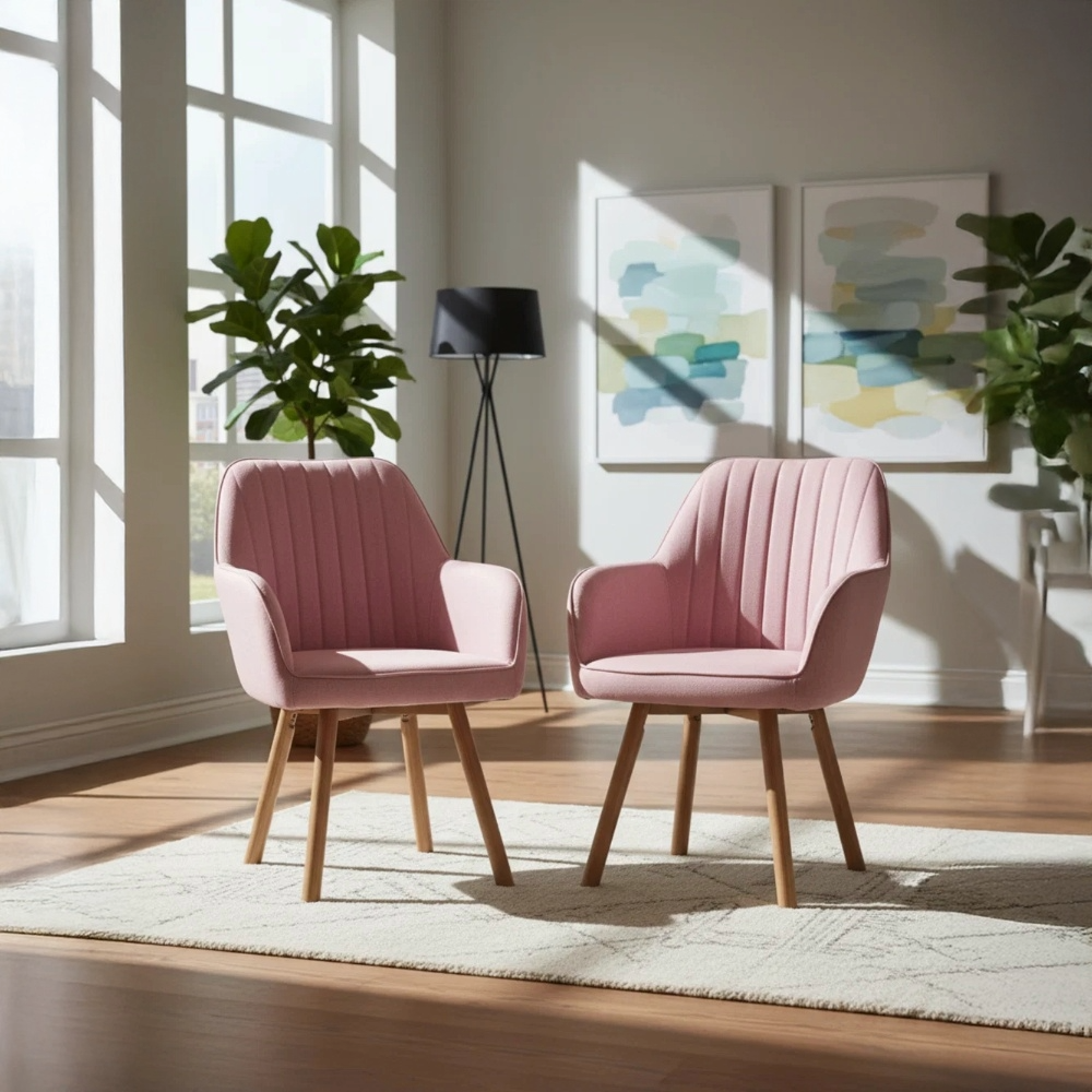 Esszimmerstühle mit Armlehnen & Eichenbeinen – 2er Set, Rosa
