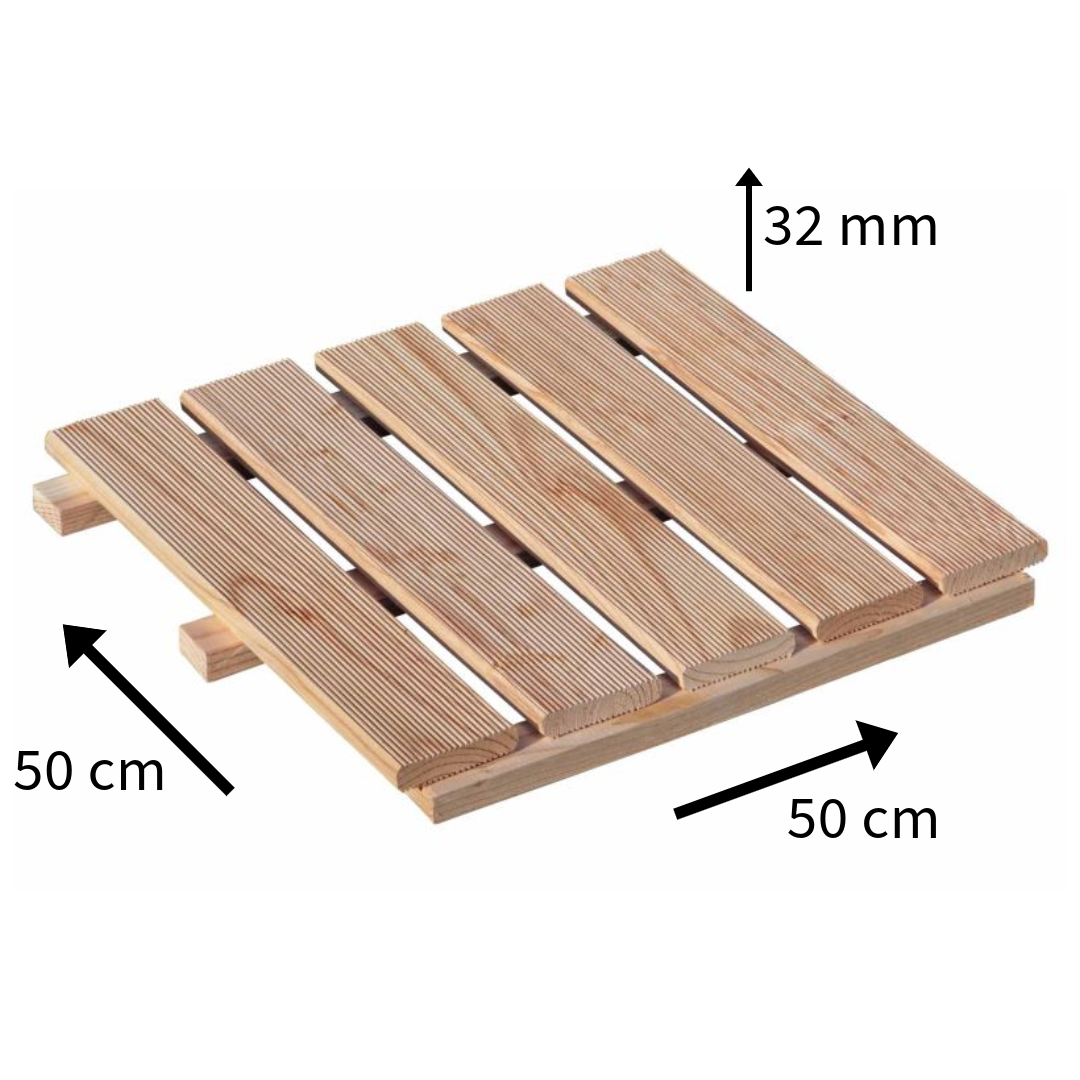 Holzfliesen aus Lärchenholz 50 x 50 cm - 4 Stück – Wetterfester Outdoor-Bodenbelag für Terrasse, Balkon & Garten