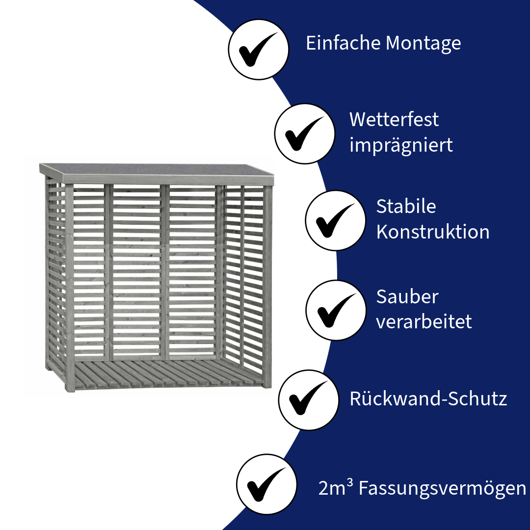 Kaminholzregal mit Rückwand FLAMMO L 208 × 75 × 200 cm, ca. 2 m³ - Holzlager für 2 Reihen Brennholz, wetterfest & stabil