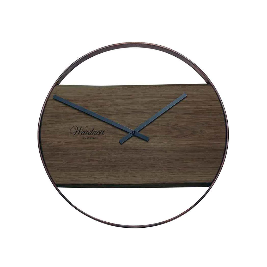 Waidzeit Premium Wanduhr aus Holz, Walnuss, rund, Ø42cm