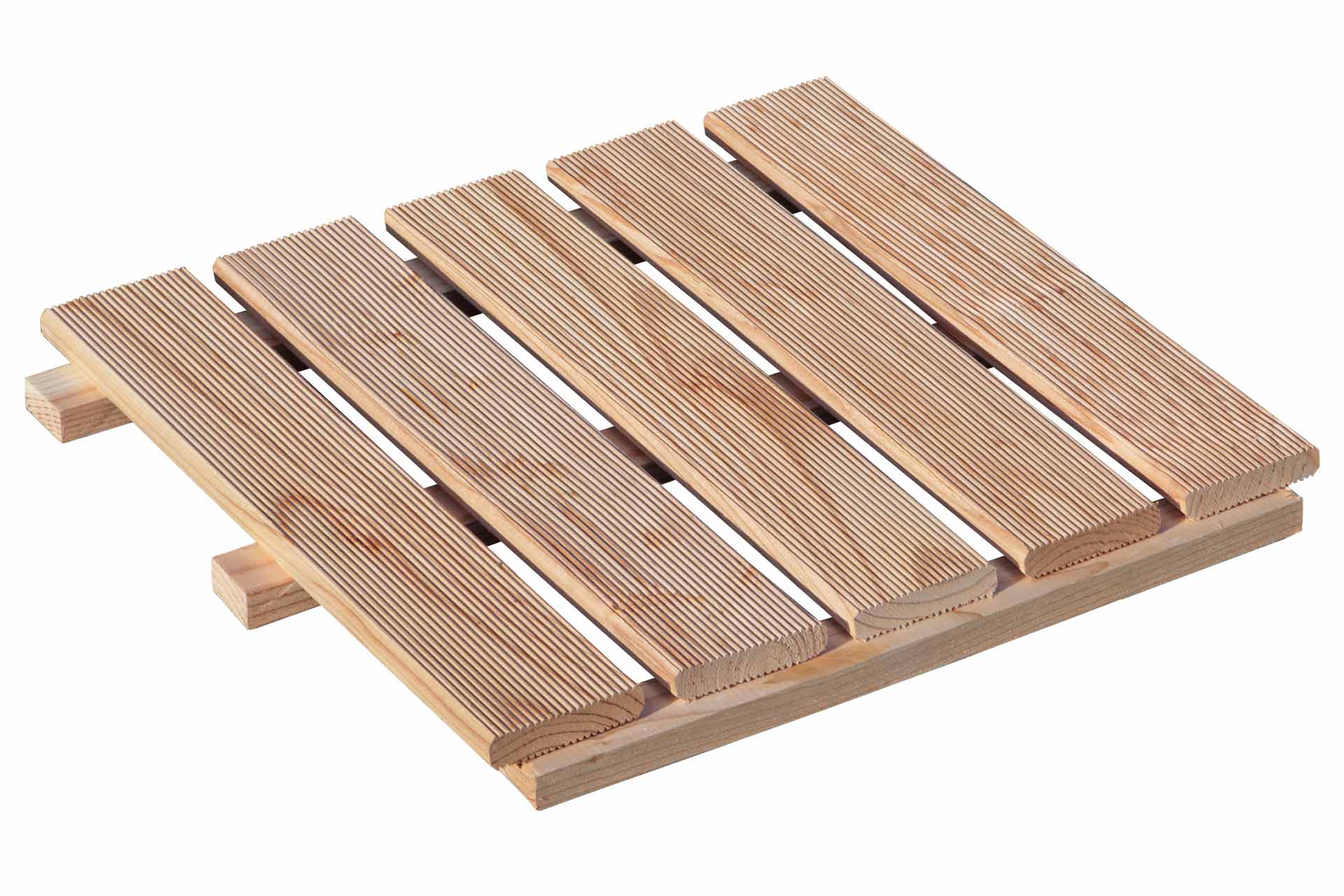 Holzfliesen aus Lärchenholz 50 x 50 cm - 4 Stück – Wetterfester Outdoor-Bodenbelag für Terrasse, Balkon & Garten