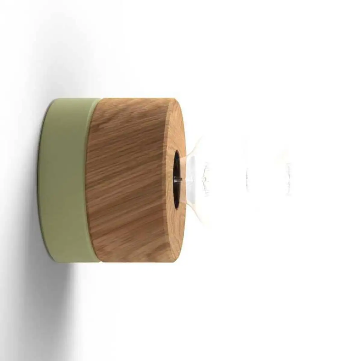Wandlampe aus Eiche Holz, Sockel in wasabigrün, skandinavisches Design von ALMUT