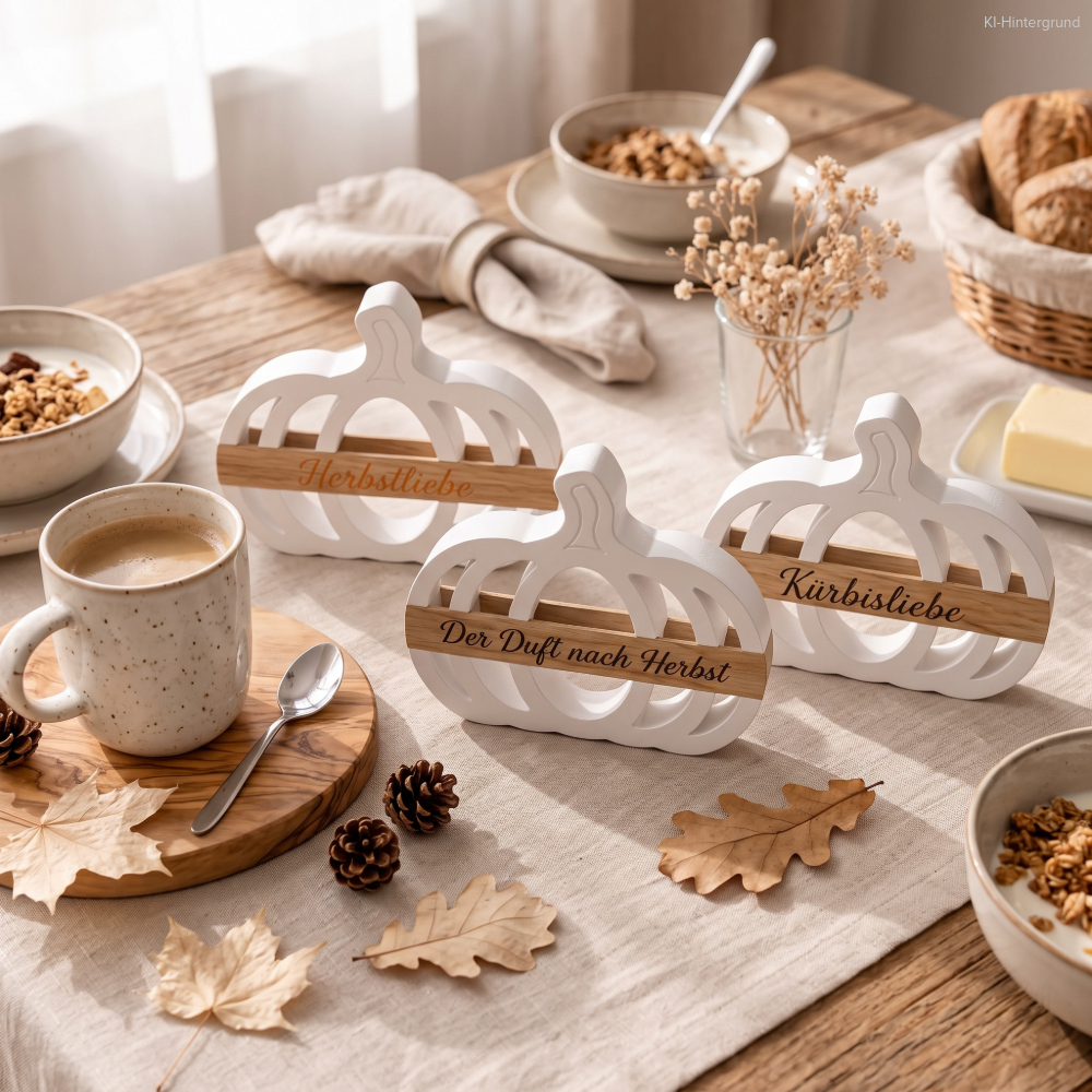 Herbstdeko Kürbis mit Holzleiste – handgegossener Deko-Aufsteller