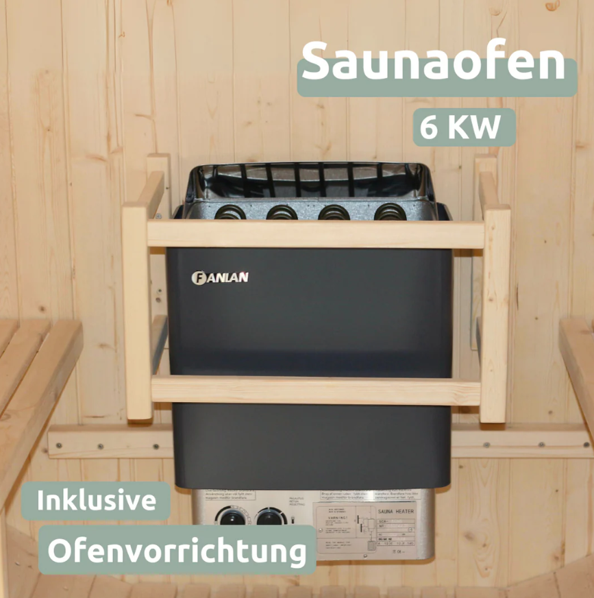 Massive Fasssauna aus hochwertigem Pini-Holz – Outdoor Sauna mit Ofen für Garten & Terrasse