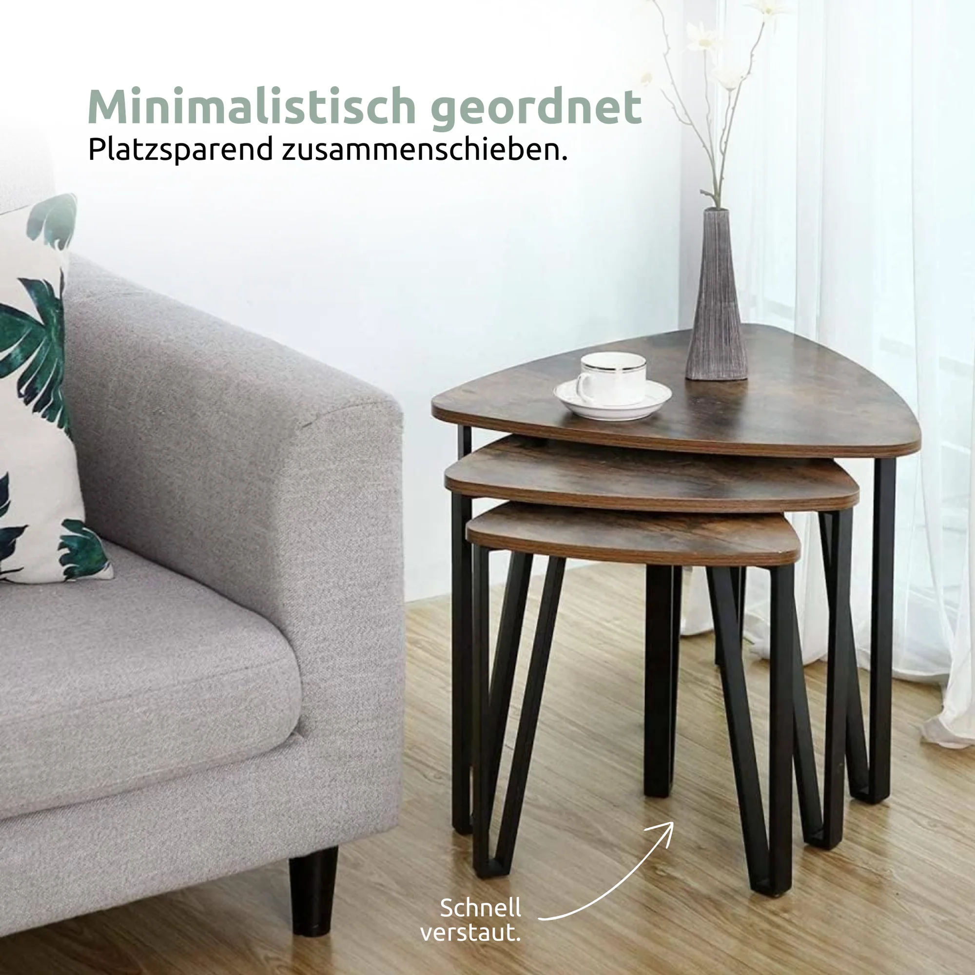Beistelltisch „Radon“ 3er-Set – Industrial-Look mit Holz & Metall