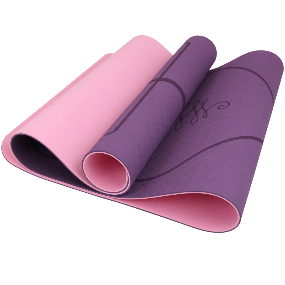 Yogamatte rutschfest TPE I mit Tragegurt und Ausrichtungslinien - Violett/Rosa