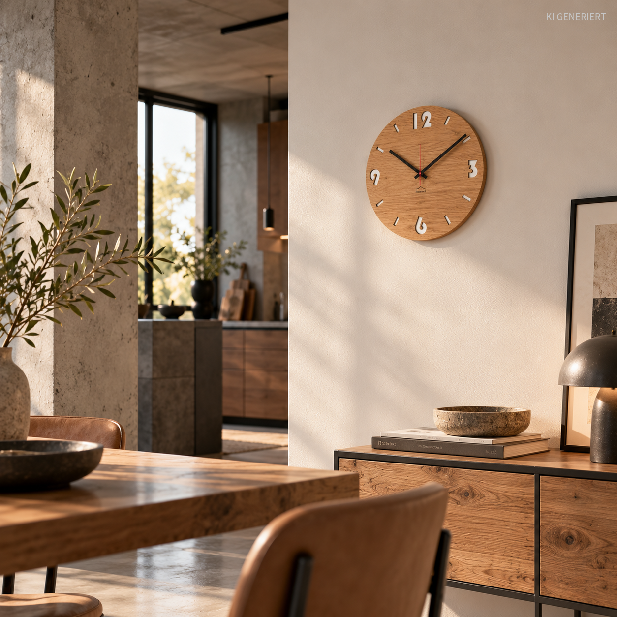 Wanduhr aus Holz – Eiche Ø 30 cm, rund & lautlos - huamet® Duhrchbruch