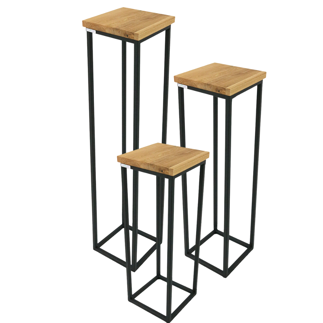 3er Set - Natürlicher Eichen-Blumenständer, Loft-Style, – Massives Eichenholz, Geölt & Fertig montiert