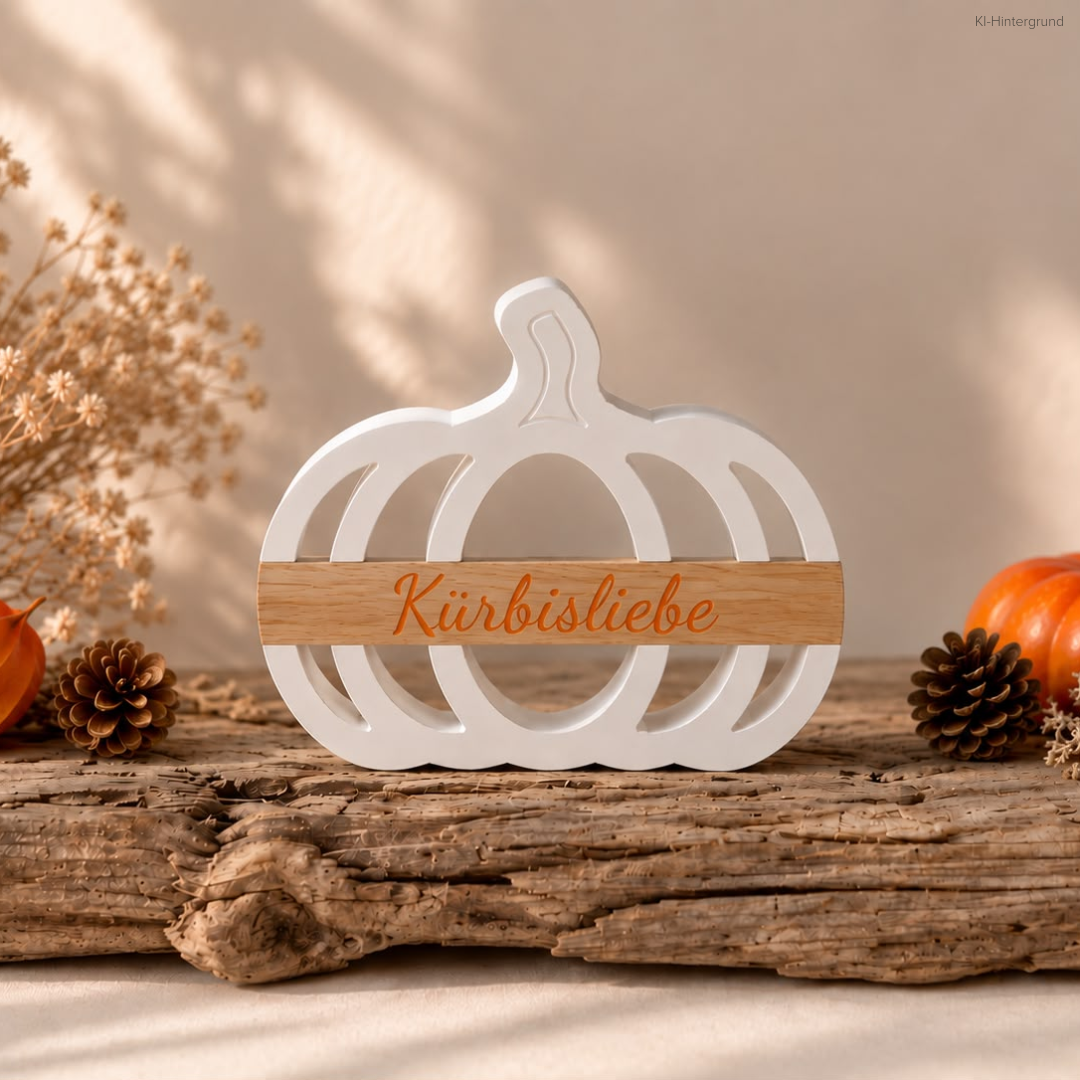 Deko-Kürbis mit Holzleiste – handgegossene Herbstdekoration