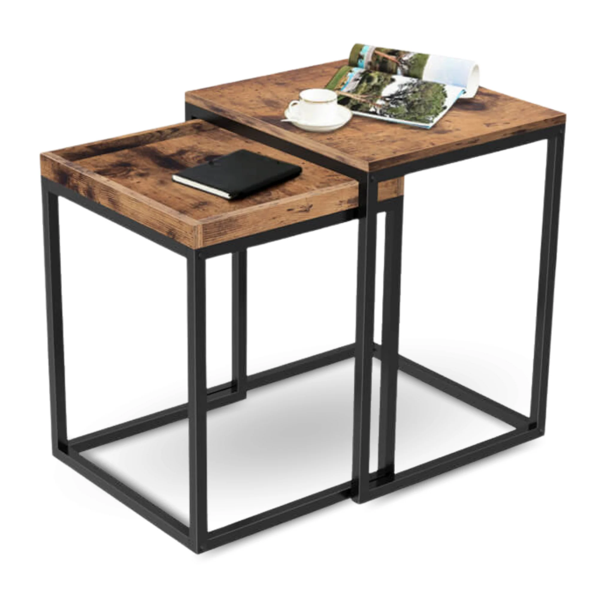 2er-Set Couchtische „Lannies“ – Industrial-Look mit Holz & Metall