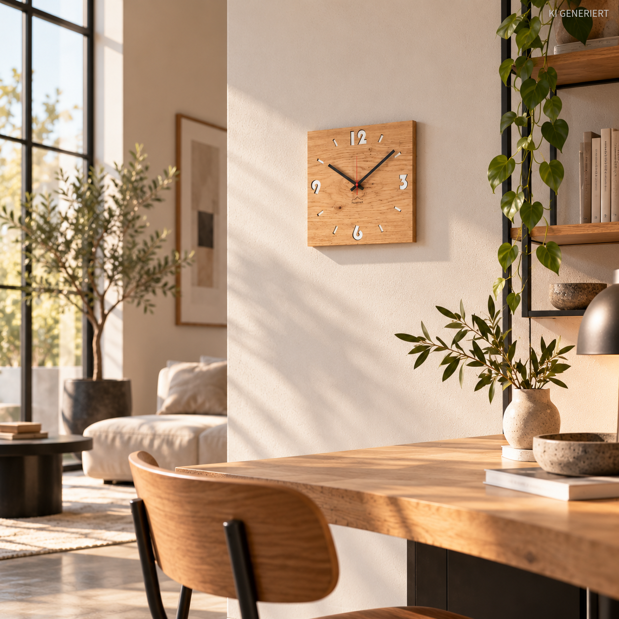 Wanduhr aus Holz – Eiche 30 × 30 cm, eckig & lautlos - huamet® Duhrchbruch