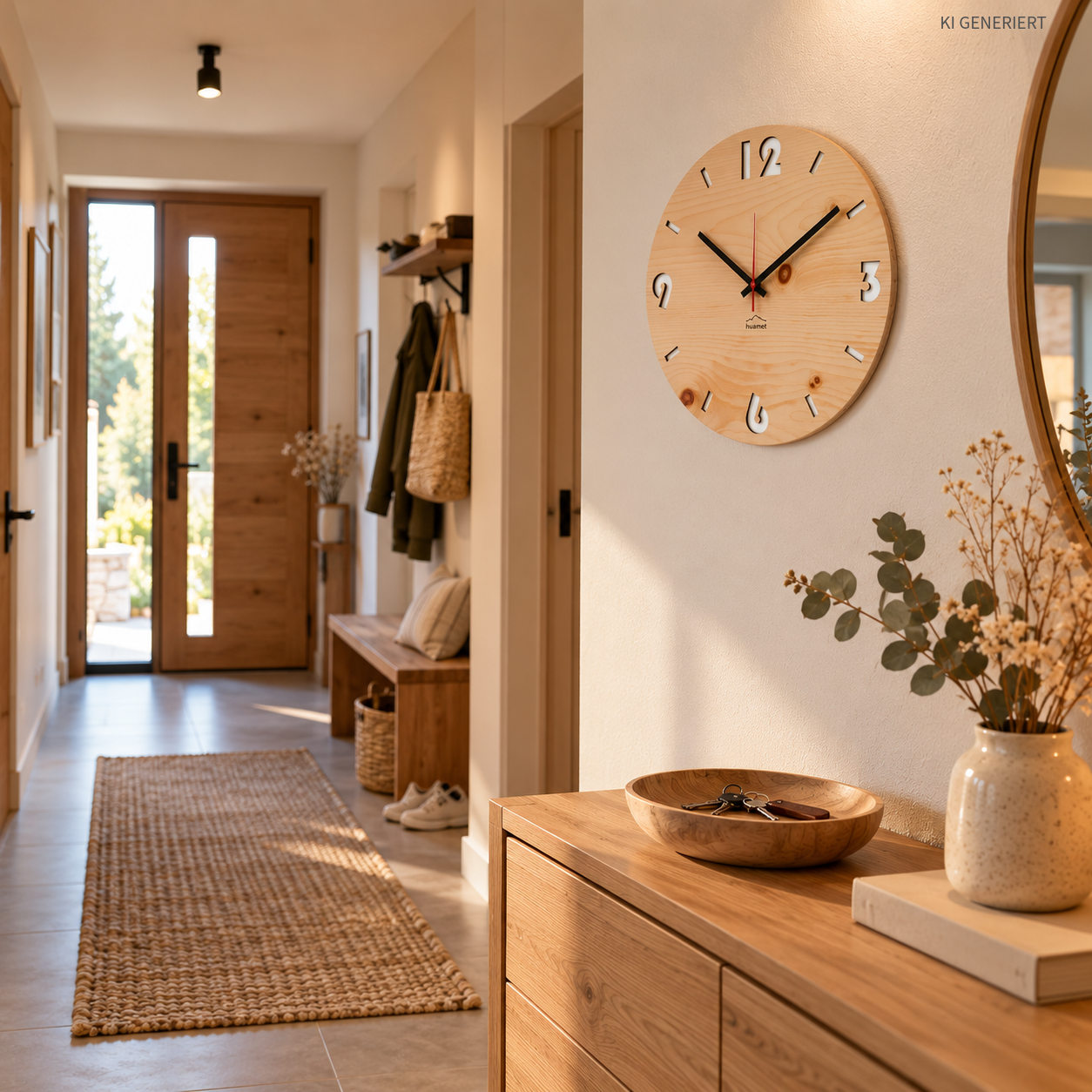 Wanduhr aus Holz – Zirbe Ø 30 cm, lautlos & handgefertigt - huamet® Duhrchbruch