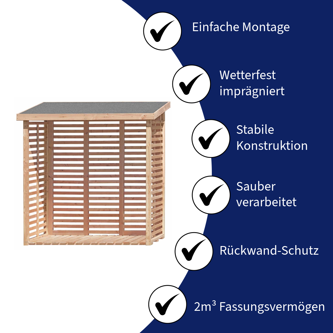 Kaminholzregal mit Rückwand KAMO L 200 × 75 × 200 cm, ca. 2 m³ - Holzlager für 2 Reihen Brennholz, wetterfest & stabil