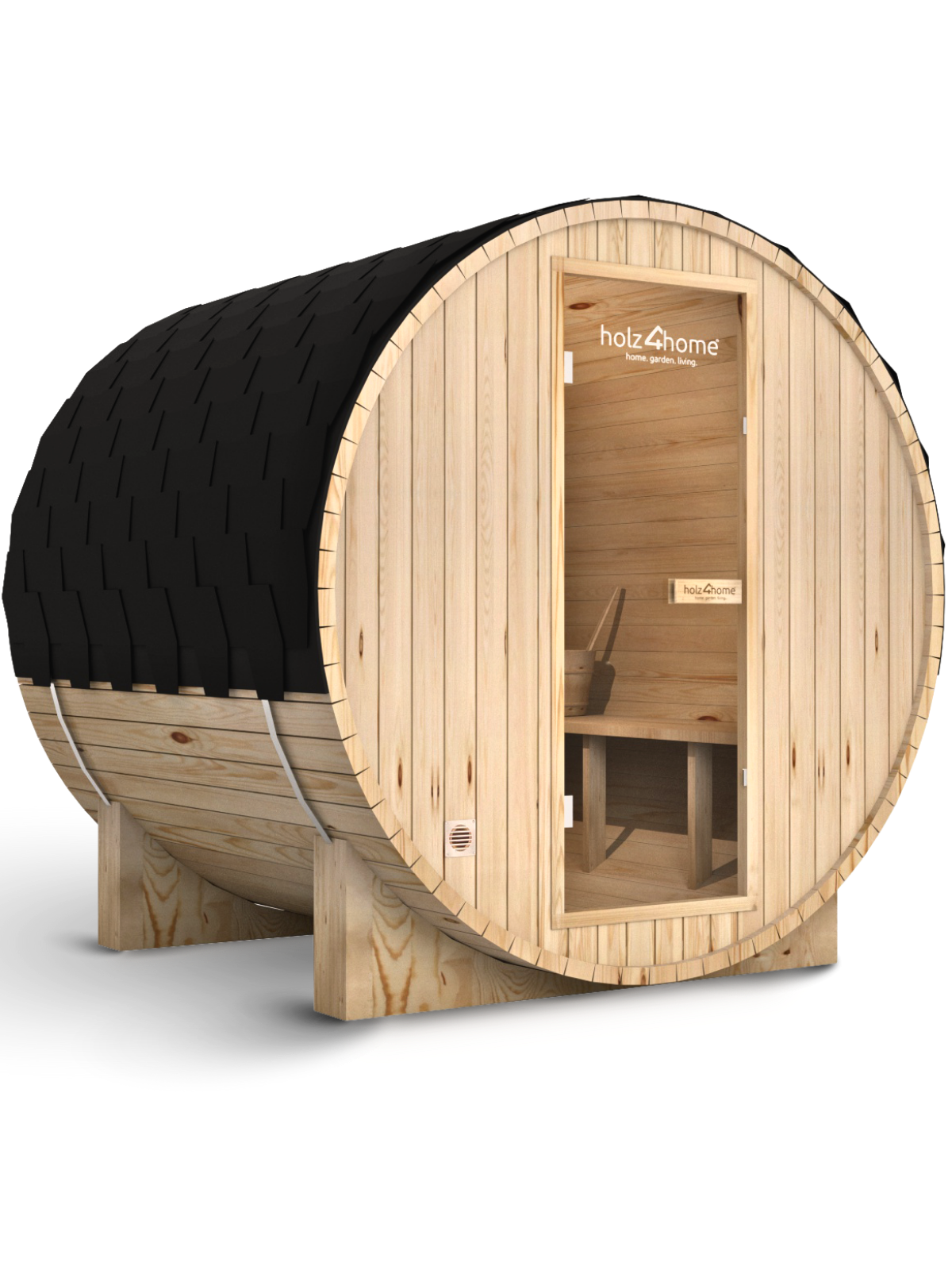 Massive Fasssauna aus hochwertigem Pini-Holz – Outdoor Sauna mit Ofen für Garten & Terrasse