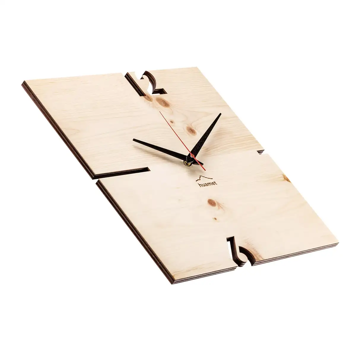 huamet® Puhr Wanduhr aus Holz, Zirbe, eckig, 30x30cm