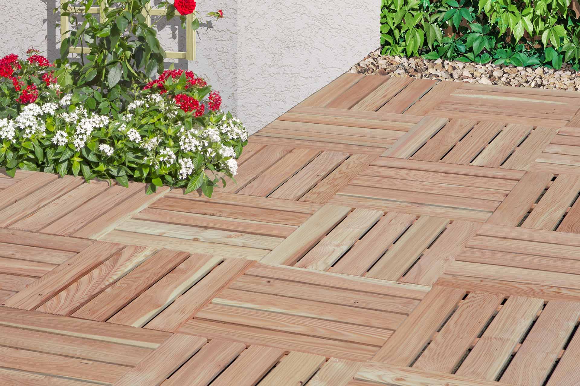 Holzfliesen aus Lärchenholz 40 x 40 cm - 6 Stück - Wetterfester Outdoor-Bodenbelag für Terrasse, Balkon & Garten