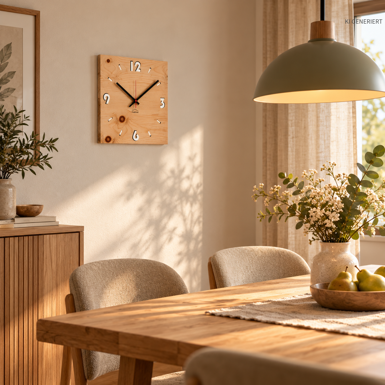 Wanduhr aus Holz – Zirbe 30 × 30 cm, eckig & lautlos - huamet® Duhrchbruch