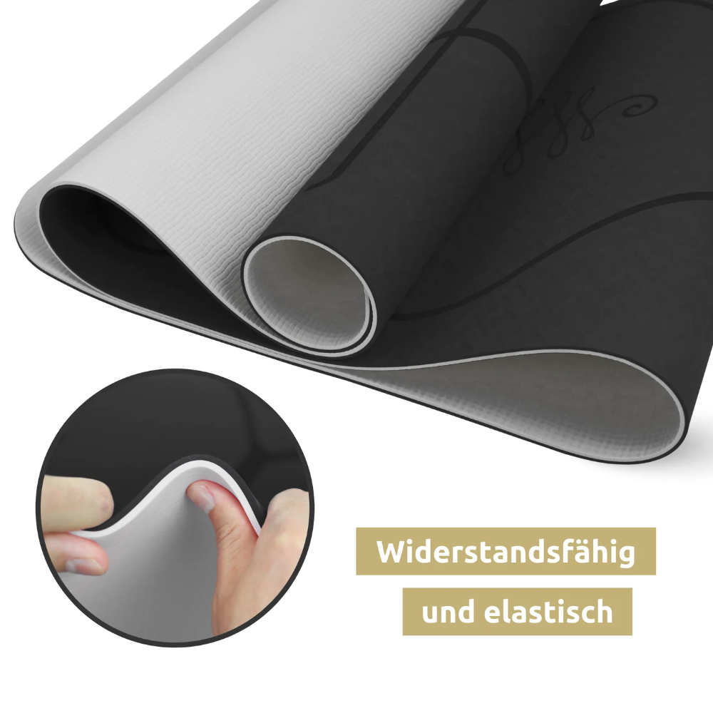 Yogamatte rutschfest TPE I mit Tragegurt und Ausrichtungslinien - Schwarz/Grau