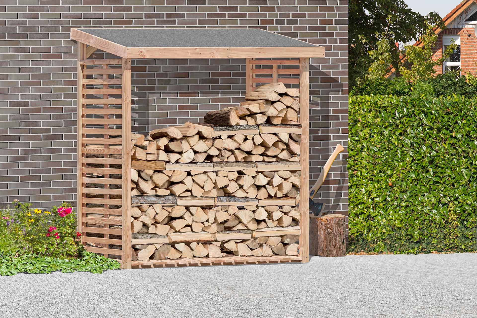 Kaminholzregal ohne Rückwand KAMO L 200 × 75 × 200 cm, ca. 2 m³ - Holzlager für 2 Reihen Brennholz, wetterfest & stabil