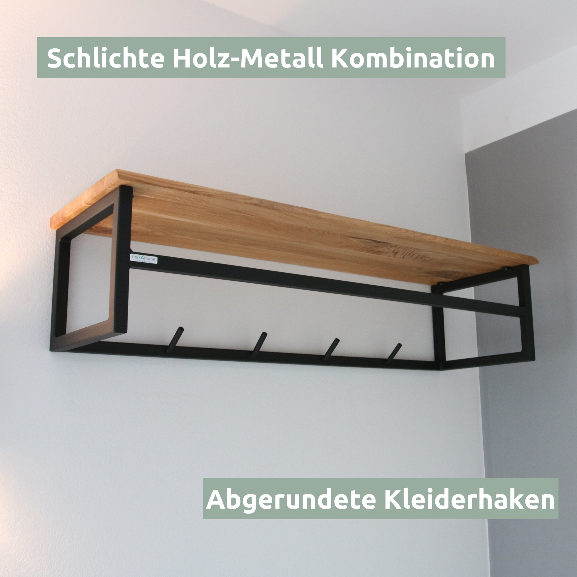 Wandgarderobe mit Ablage aus Eiche und Metall
