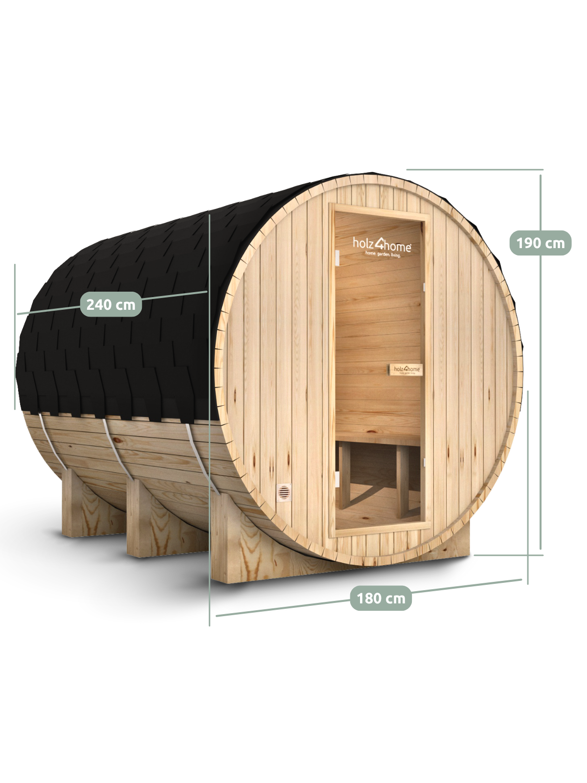 Massive Fasssauna aus hochwertigem Pini-Holz – Outdoor Sauna mit Ofen für Garten & Terrasse
