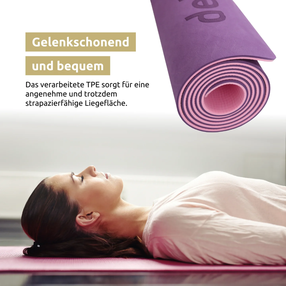 Yogamatte rutschfest TPE I mit Tragegurt und Ausrichtungslinien - Violett/Rosa