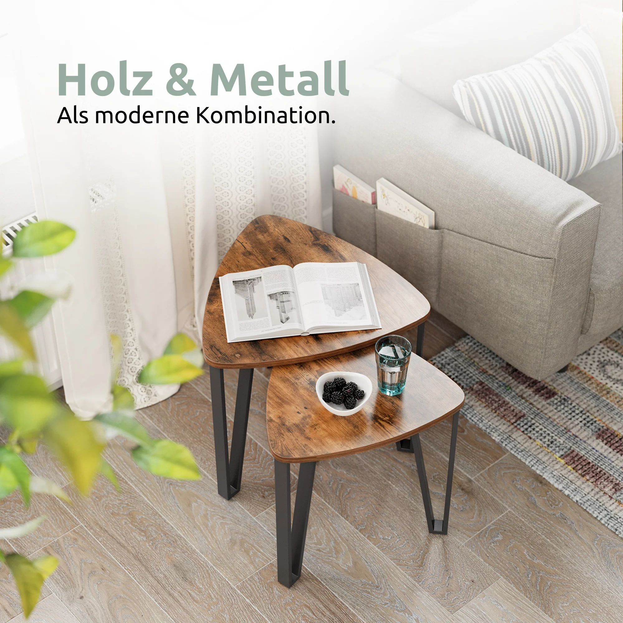 Beistelltisch „Radon“ 3er-Set – Industrial-Look mit Holz & Metall