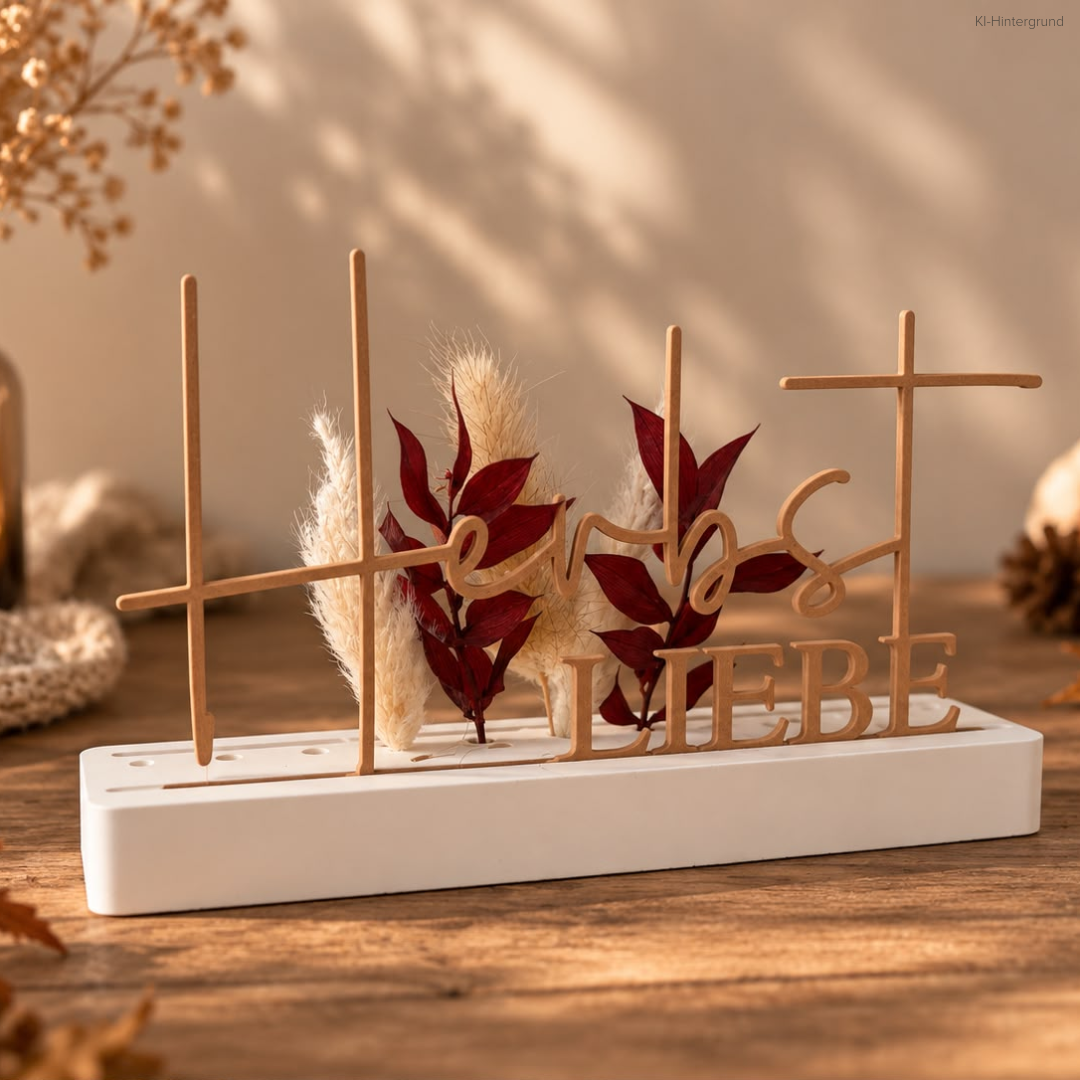Deko-Aufsteller „Herbst“ & „Herbst LIEBE“ mit Trockenblumen – handgegossene Dekoration