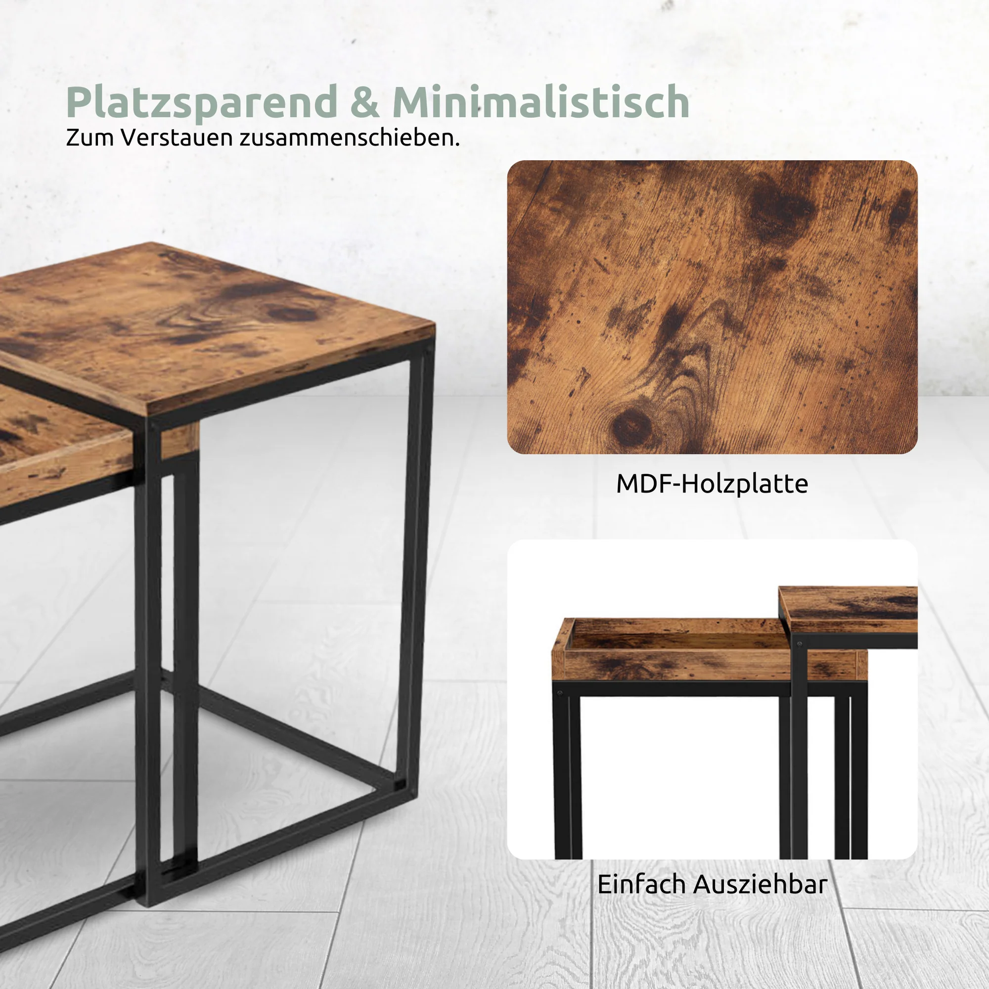 2er-Set Couchtische „Lannies“ – Industrial-Look mit Holz & Metall