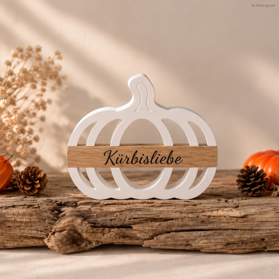 Deko-Kürbis mit Holzleiste – handgegossene Herbstdekoration