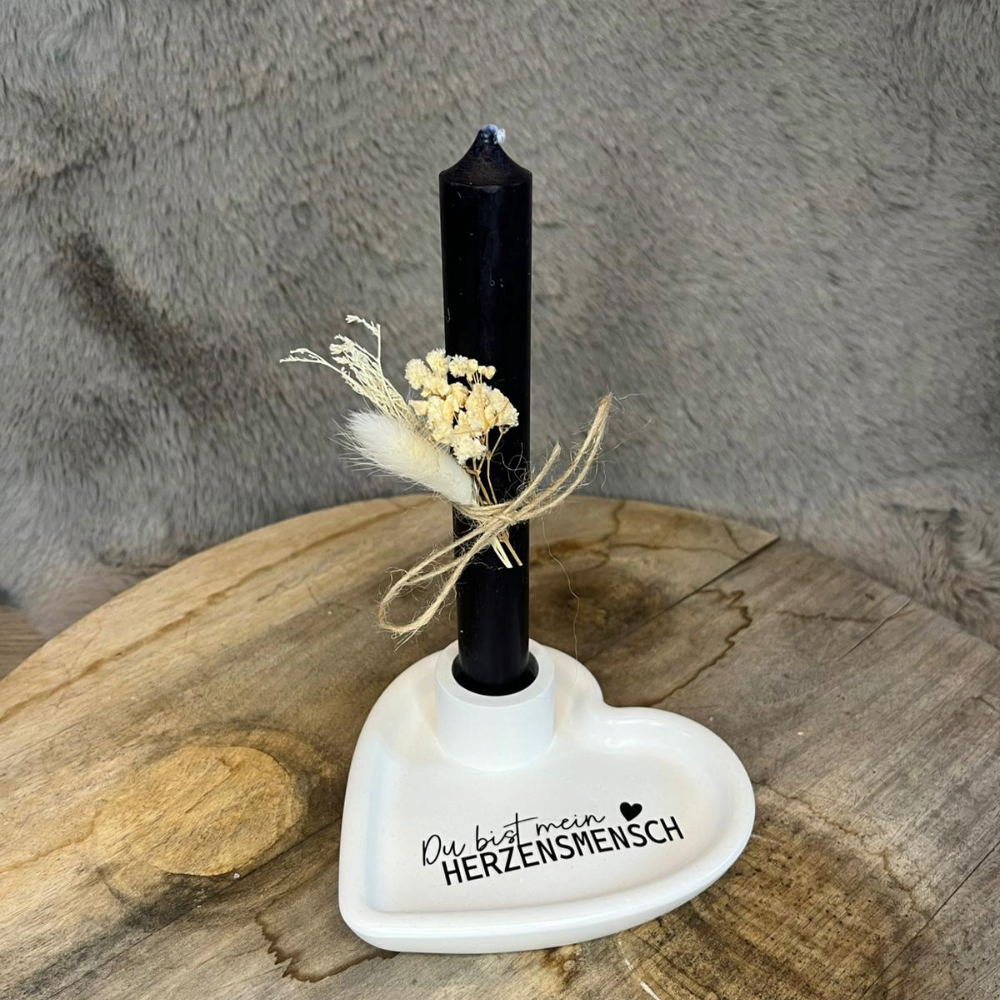 Kerzenhalter Herz – mit Kerze & Trockenblumen