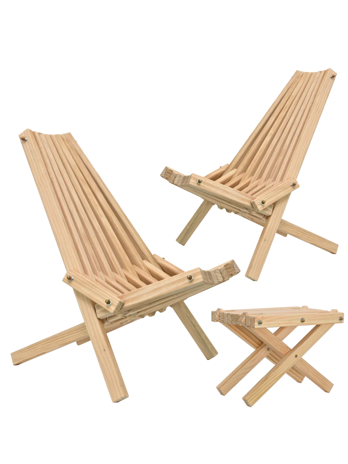 Skandinavisches Gartenmöbel-Set aus Kiefer – 2 Liegestühle & Tisch
