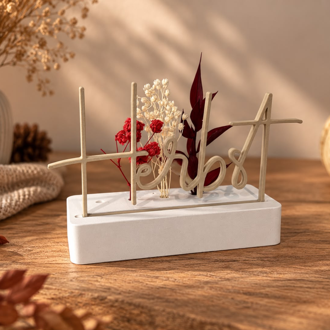Deko-Aufsteller „Herbst“ & „Herbst LIEBE“ mit Trockenblumen – handgegossene Dekoration