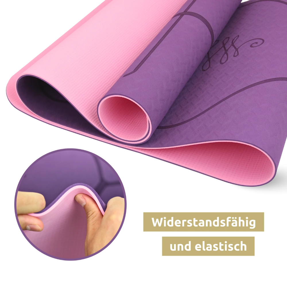 Yogamatte rutschfest TPE I mit Tragegurt und Ausrichtungslinien - Violett/Rosa