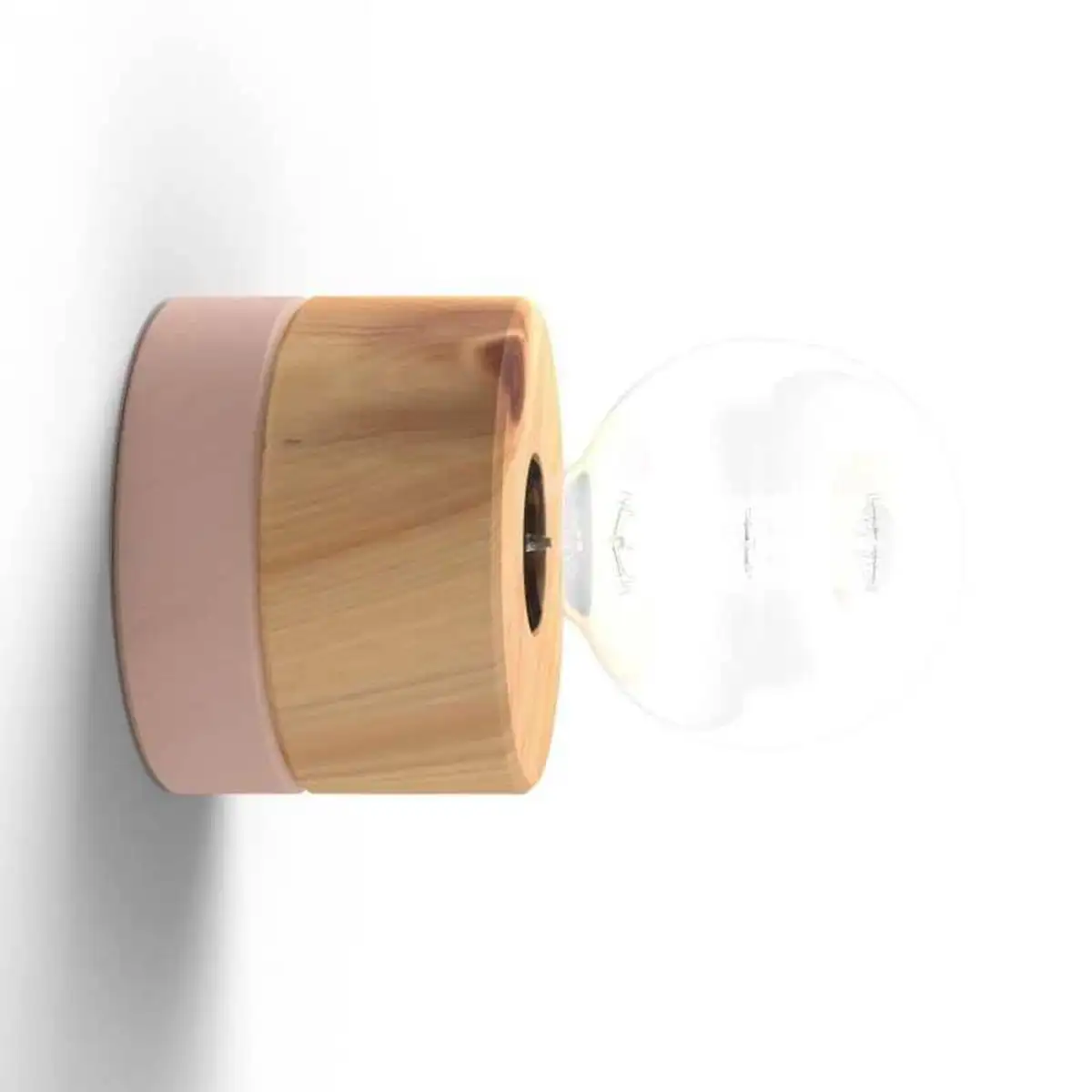 Wandlampe aus Zirbe Holz, Sockel in zartrosa, skandinavisches Design von ALMUT