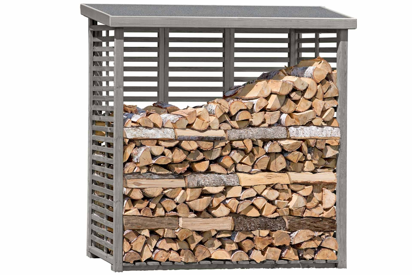 Kaminholzregal mit Rückwand FLAMMO L 208 × 75 × 200 cm, ca. 2 m³ - Holzlager für 2 Reihen Brennholz, wetterfest & stabil
