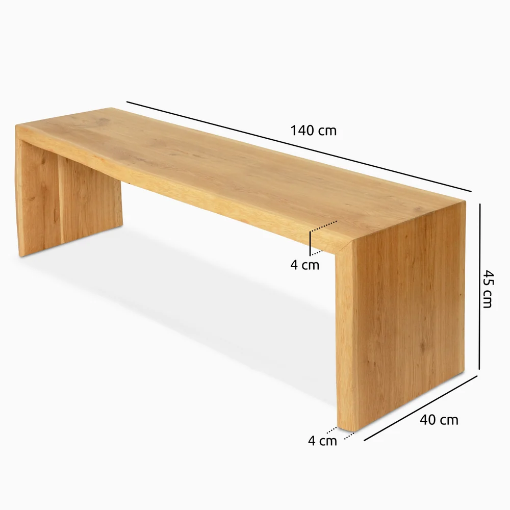 Massivholzbank aus Eiche mit Baumkante - XL