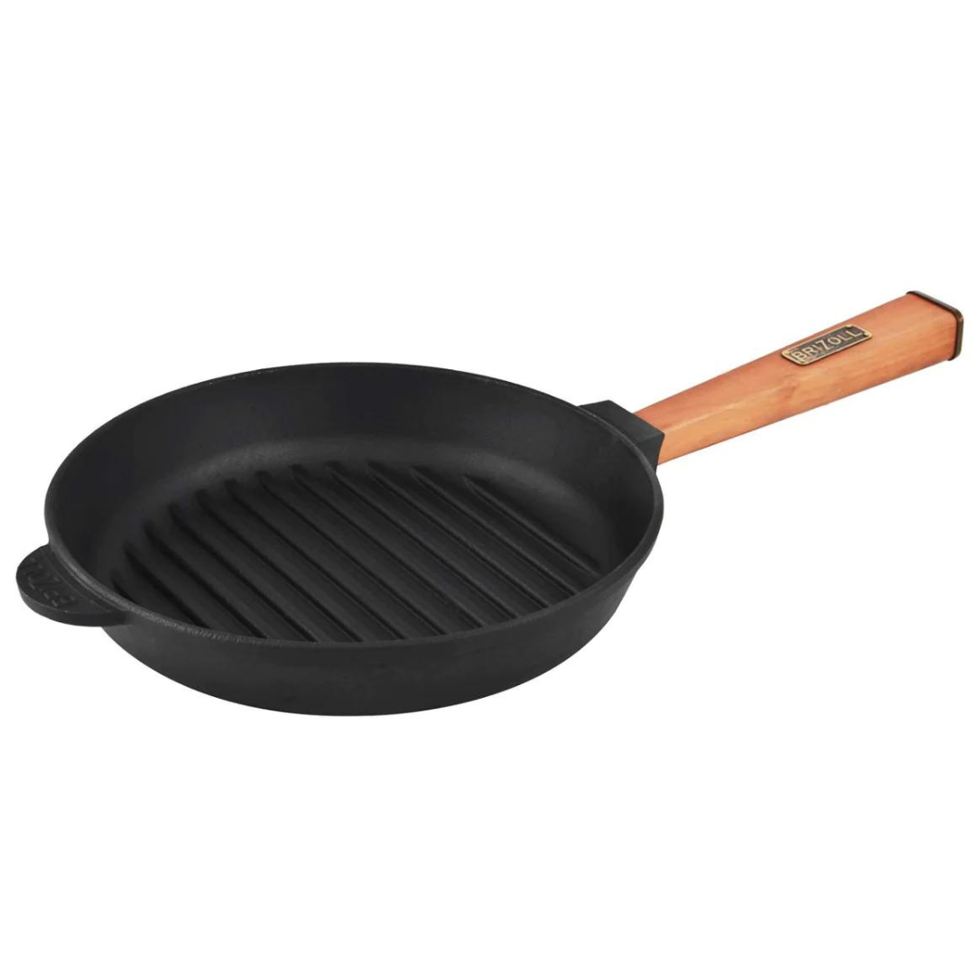 Grillpfanne aus Gusseisen mit Holzgriff Buche Ø 26 cm H-4 cm