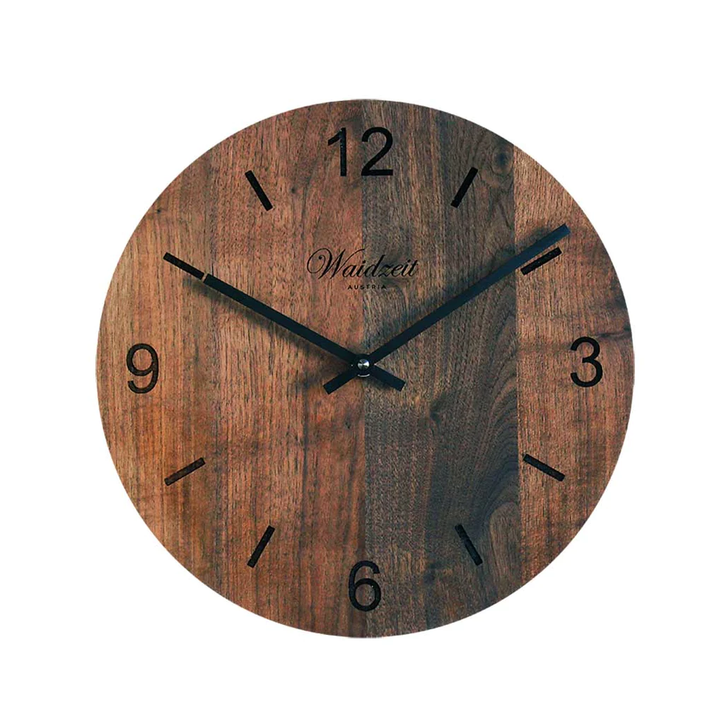Waidzeit Tempus Wanduhr aus Holz, Walnuss, rund, Ø30,5cm
