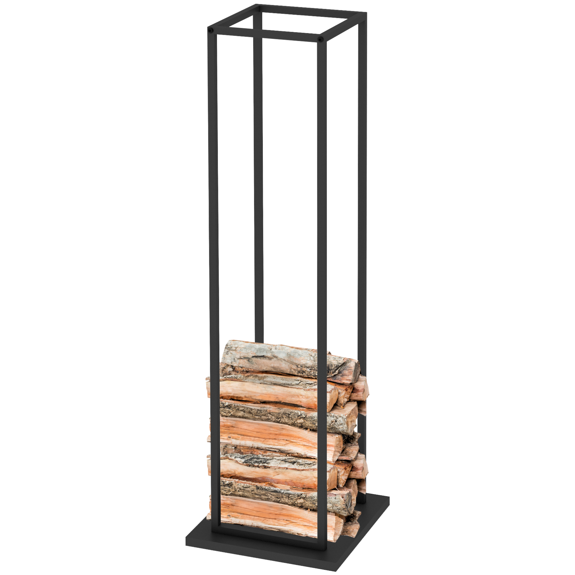 Kaminholzregal 33x33x115cm aus Metall Schwarz inkl. Ofenhandschuh