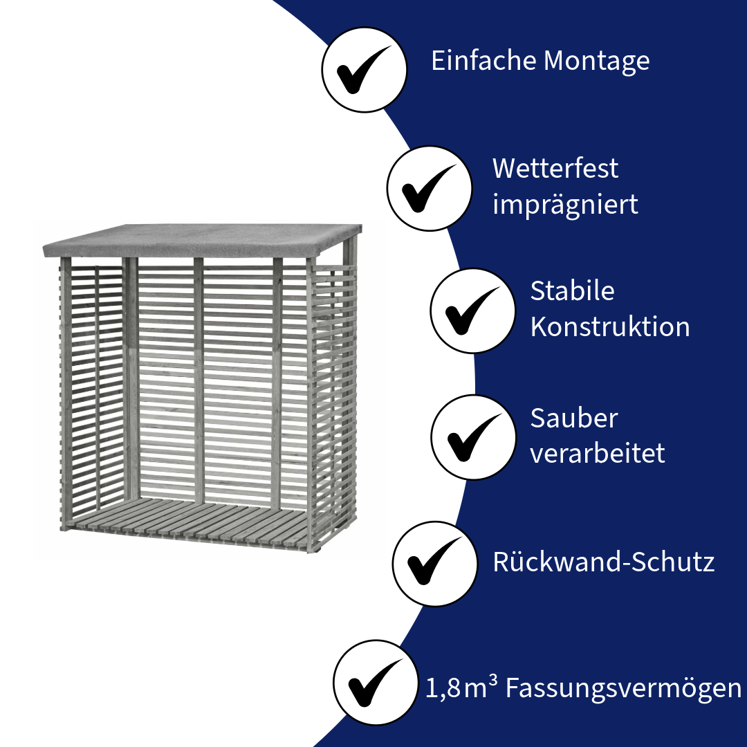 Kaminholzregal mit Rückwand FLAMMO S 188 × 69 × 183 cm, ca. 1,8 m³ - Holzlager für 2 Reihen Brennholz, wetterfest & stabil