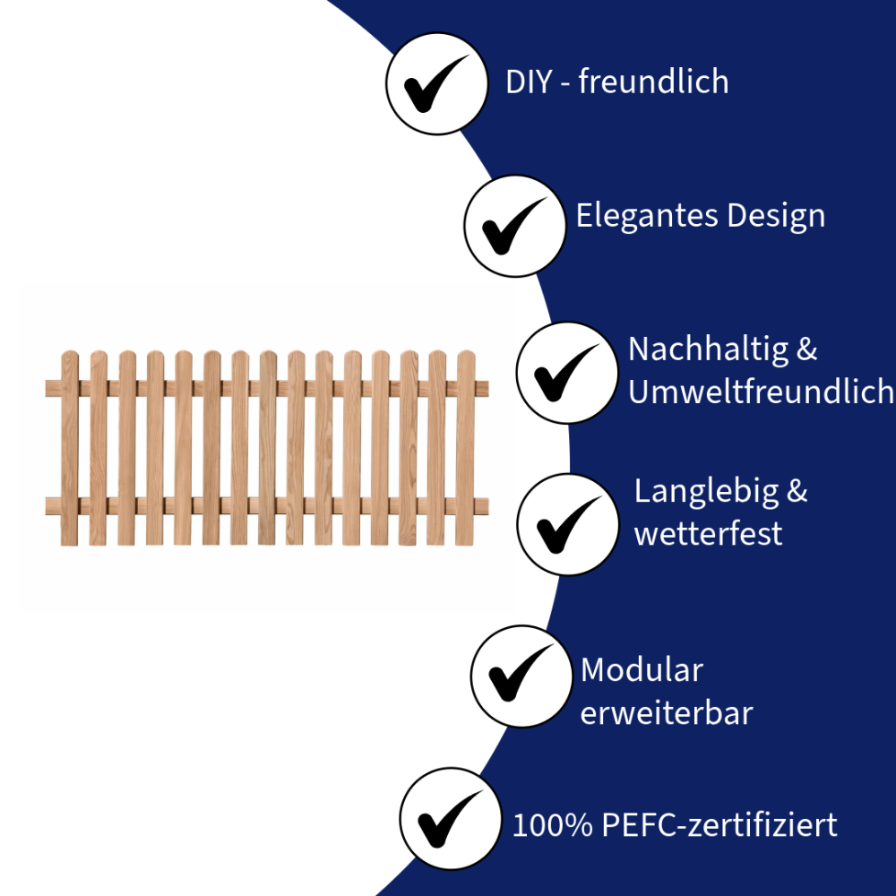 Gartenzaun Lärche 180x80 cm – DIY Holzzaun-Set GENUA für einfache Selbstmontage – Nachhaltiger Gartenzaun mit Edelstahlschrauben, wetterfest