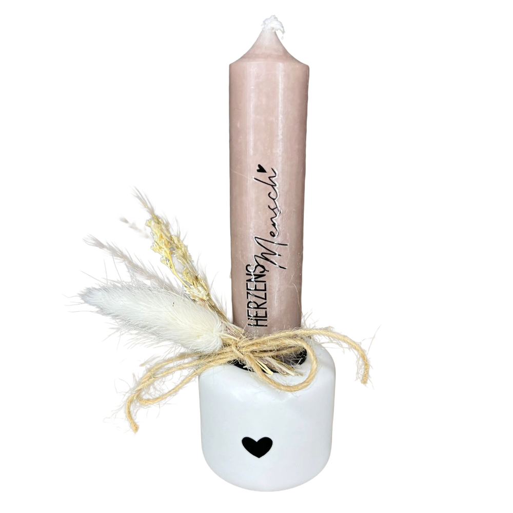 Kerzenhalter mit Kerze – handgegossene Dekoration