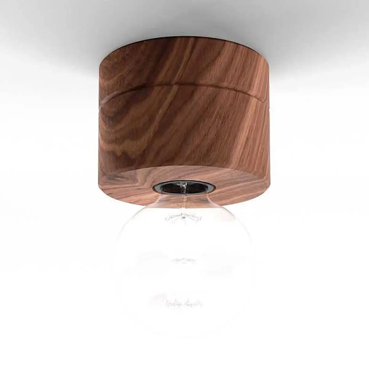 Deckenlampe aus Walnuss Holz, Sockel in Walnuss, skandinavisches Design von ALMUT
