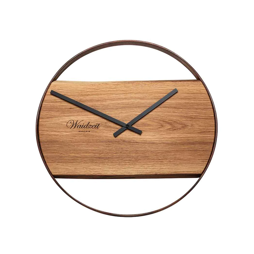 Waidzeit Premium Wanduhr aus Holz, Eiche, rund, Ø42cm