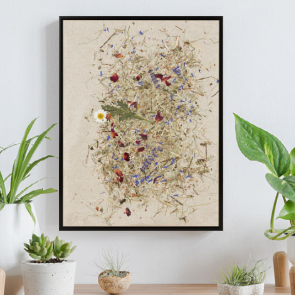 Almwiesn Wandbild aus echtem Heu & Blumen – Handgemacht in Tirol (30x40 cm)