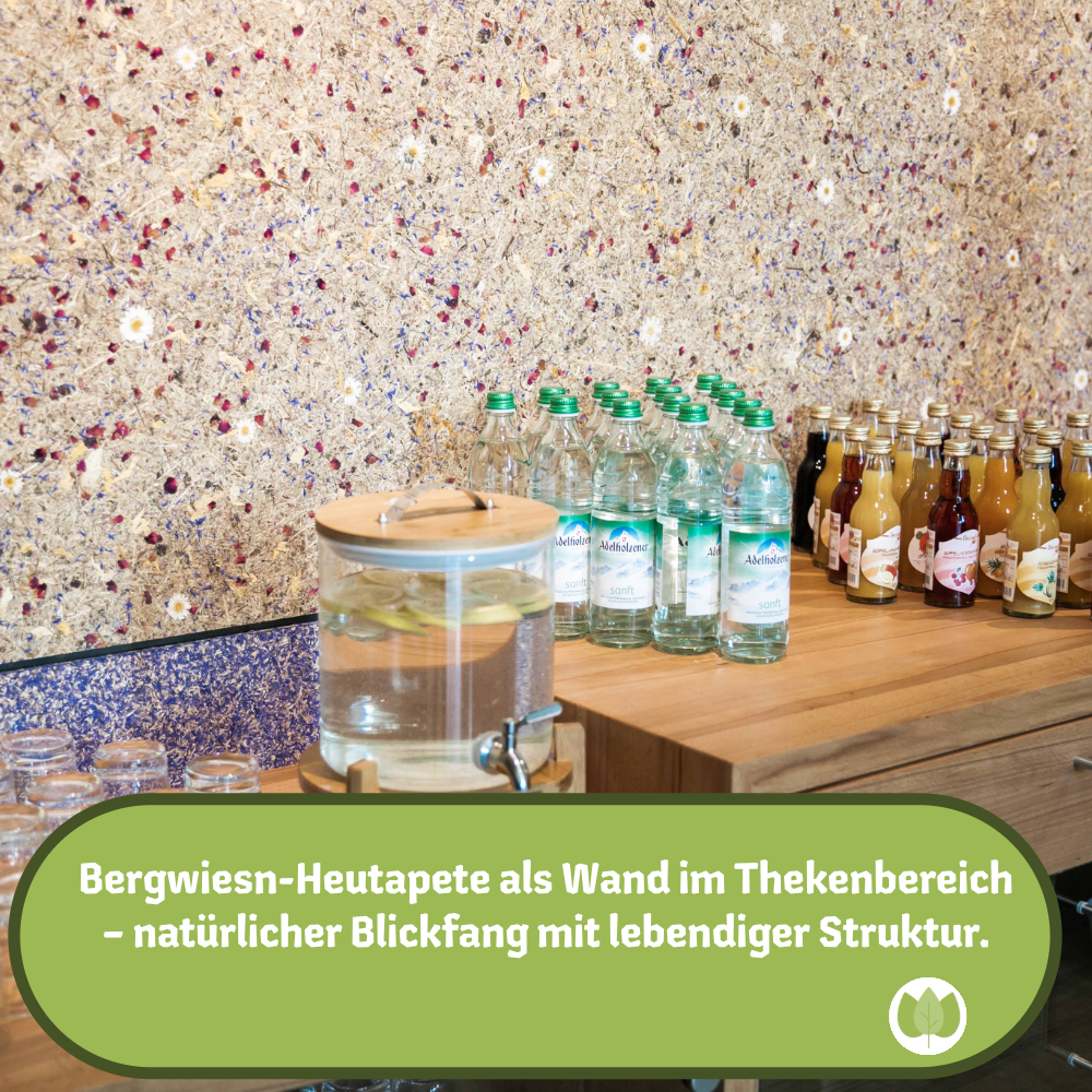 ORGANOID® BERGWIESN Heutapete (normal) auf Flachsvlies – Natürliches Alpenwiesen-Design mit Edelweiß