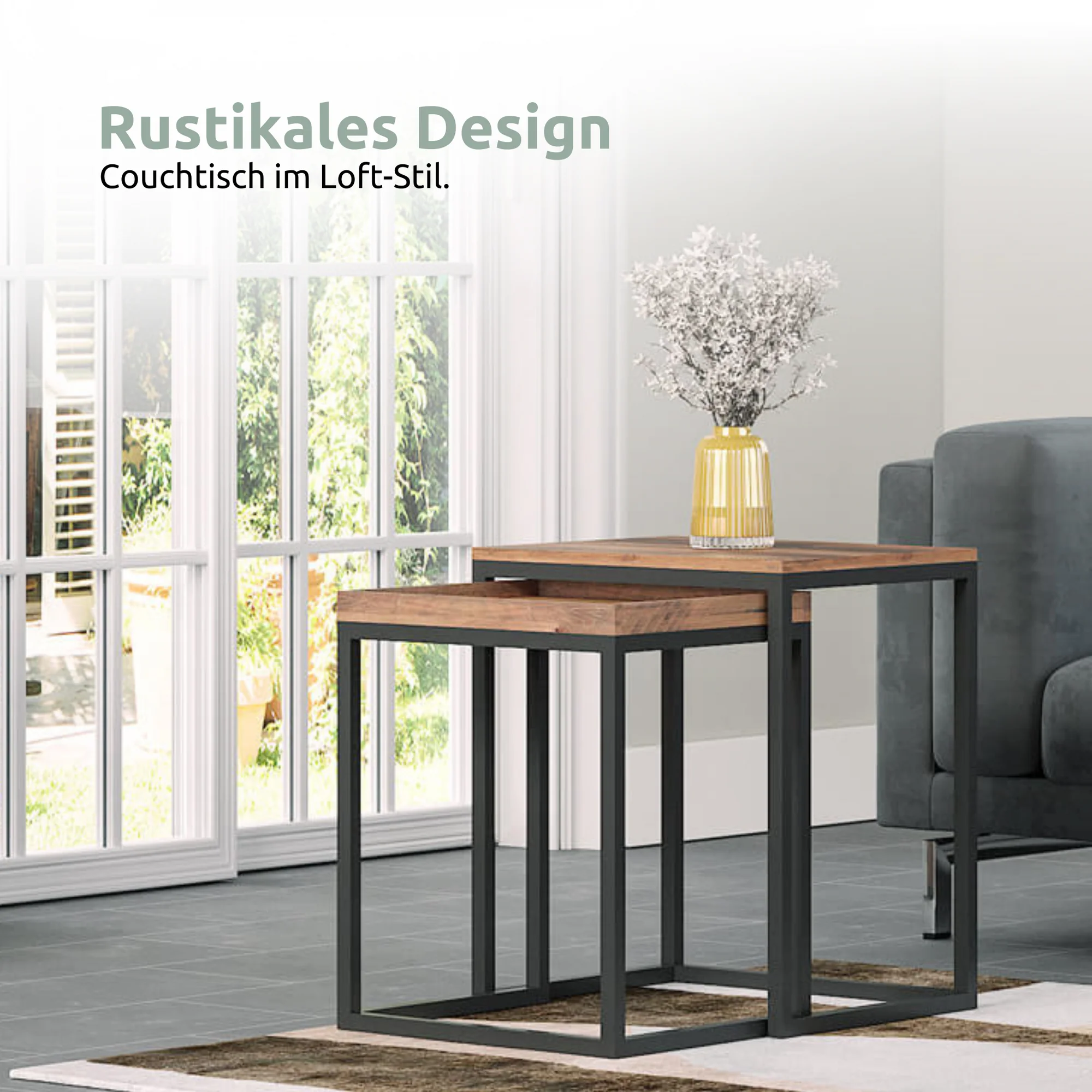 2er-Set Couchtische „Lannies“ – Industrial-Look mit Holz & Metall