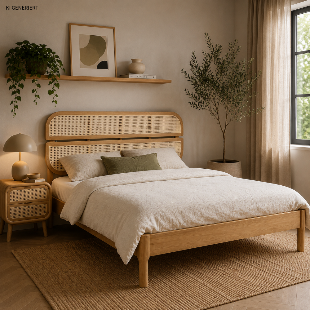 Eschenholzbett mit Wiener Geflecht – 180 × 200 cm