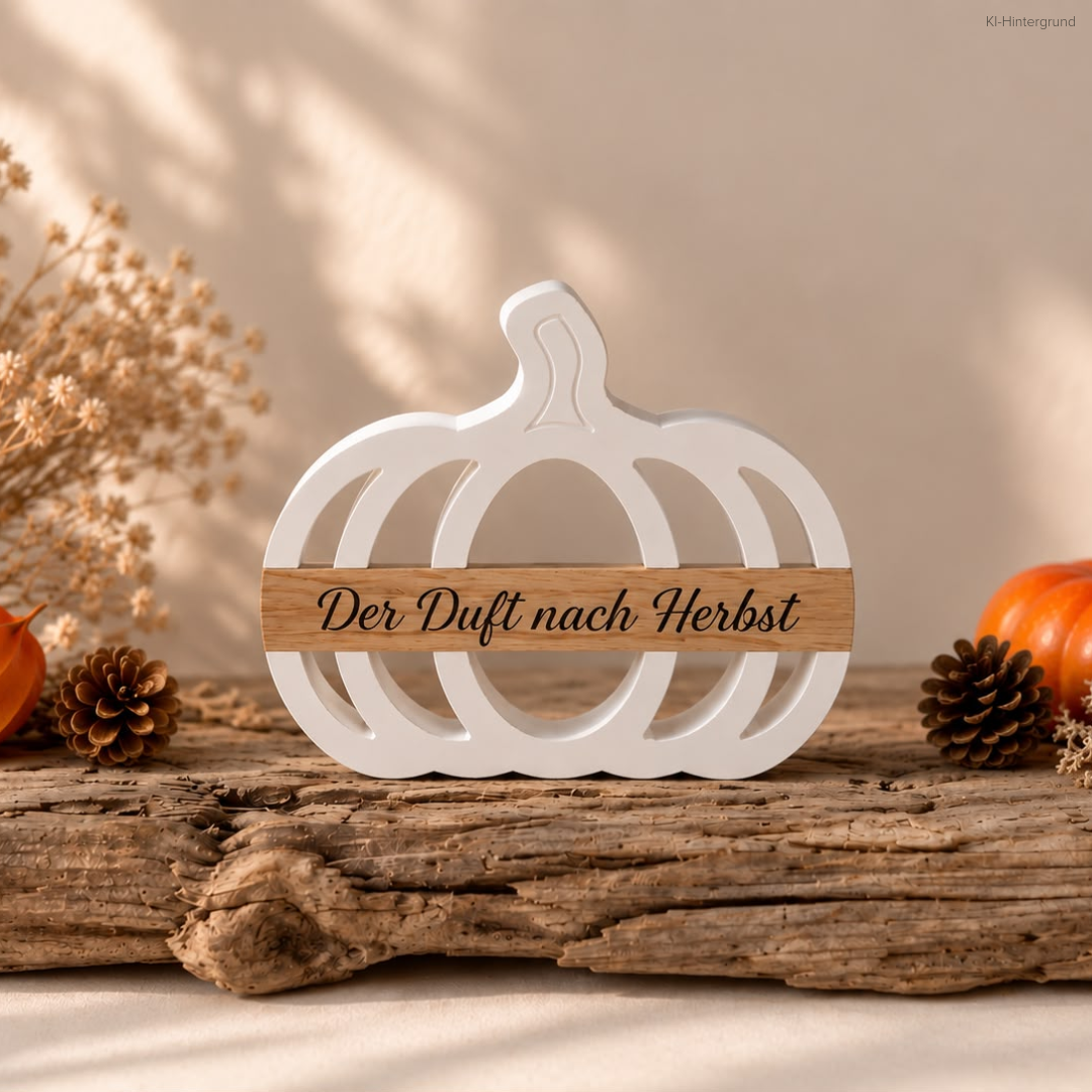 Deko-Kürbis mit Holzleiste – handgegossene Herbstdekoration